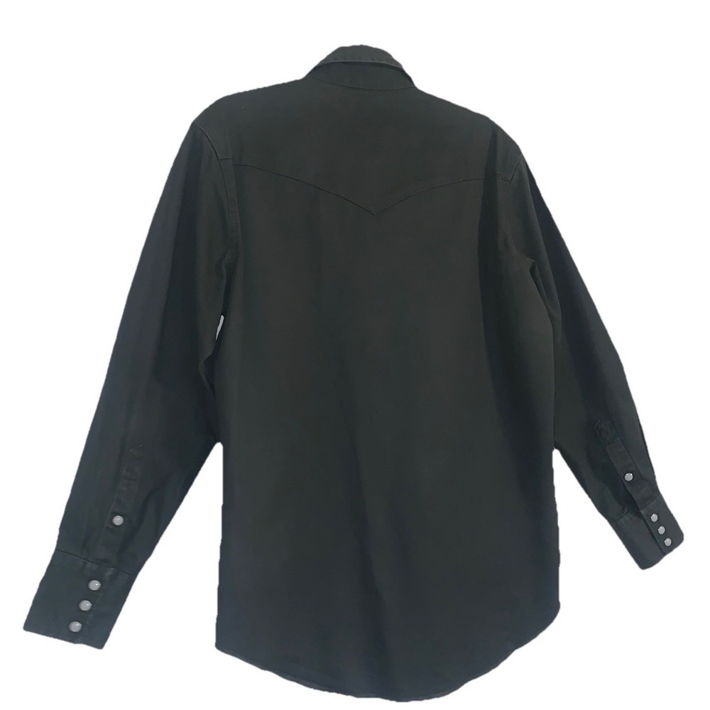 Wrangler Cowboy Cut Shirt Pearl Snap Button Mens M Black Western Rodeo Casual - Picture 9 of 14